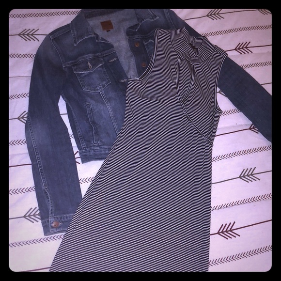 🖤black&white striped keyhole/choker bodycon dress - Picture 2 of 5